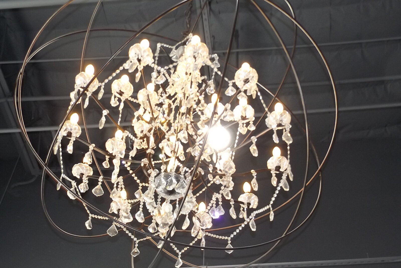 Crystal orb chandelier detail at Blossom's Nails Boutique